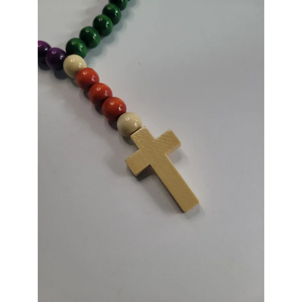 Multicolor Beaded Cross Necklace Chunky Rainbow Boho Statement Pendant